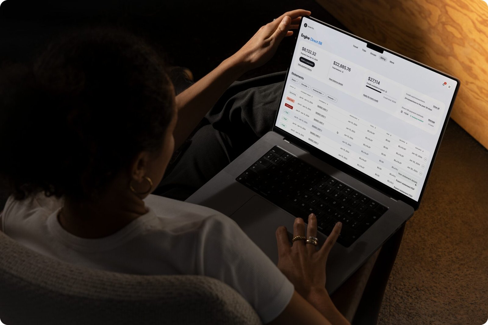 Engine direct bill screen for centralized hotel charges